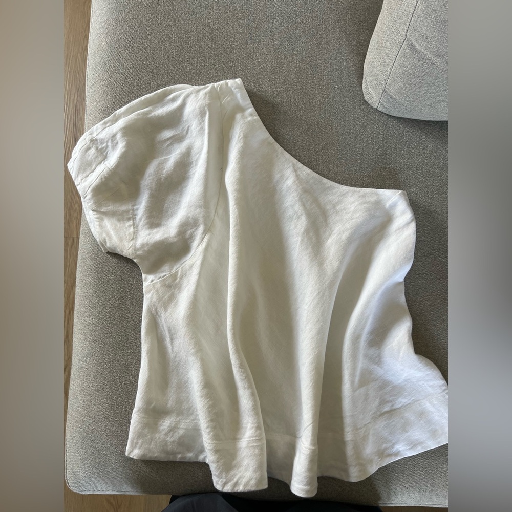 Banana Republic Elegant White One-Shoulder Linen Top, Size XS